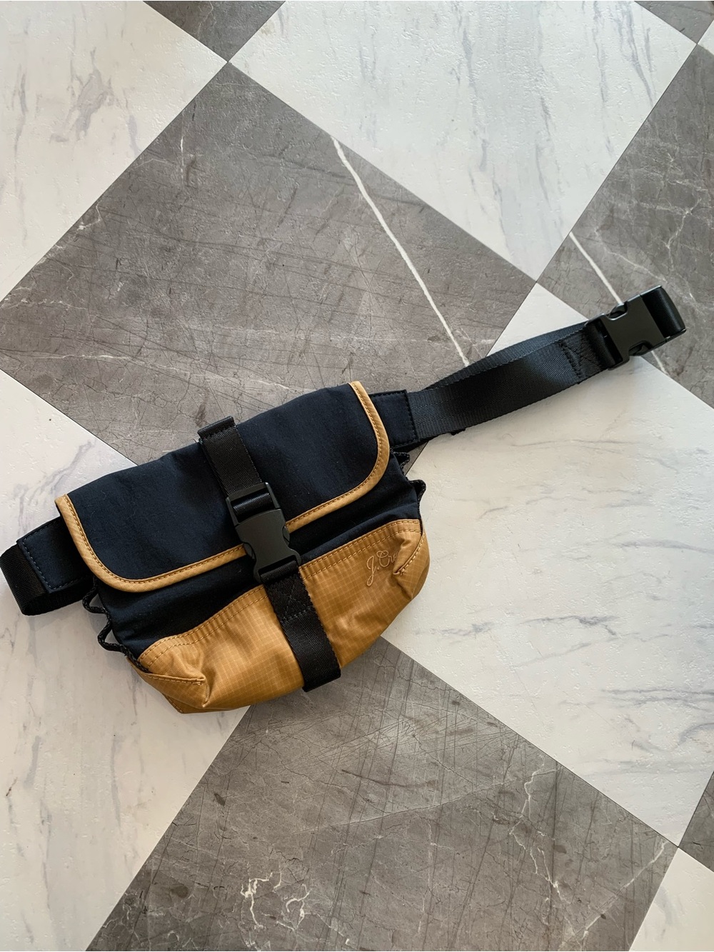 Black and Tan Belt Bag with Secure Buckle